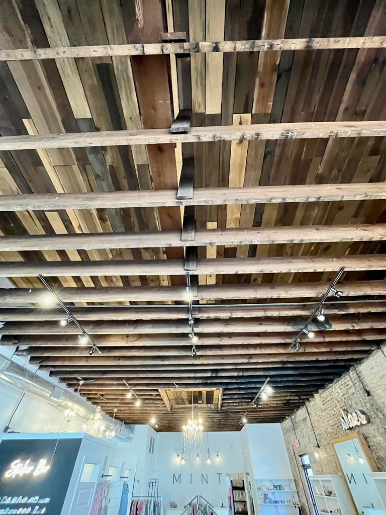 Exposed wood beam ceiling
